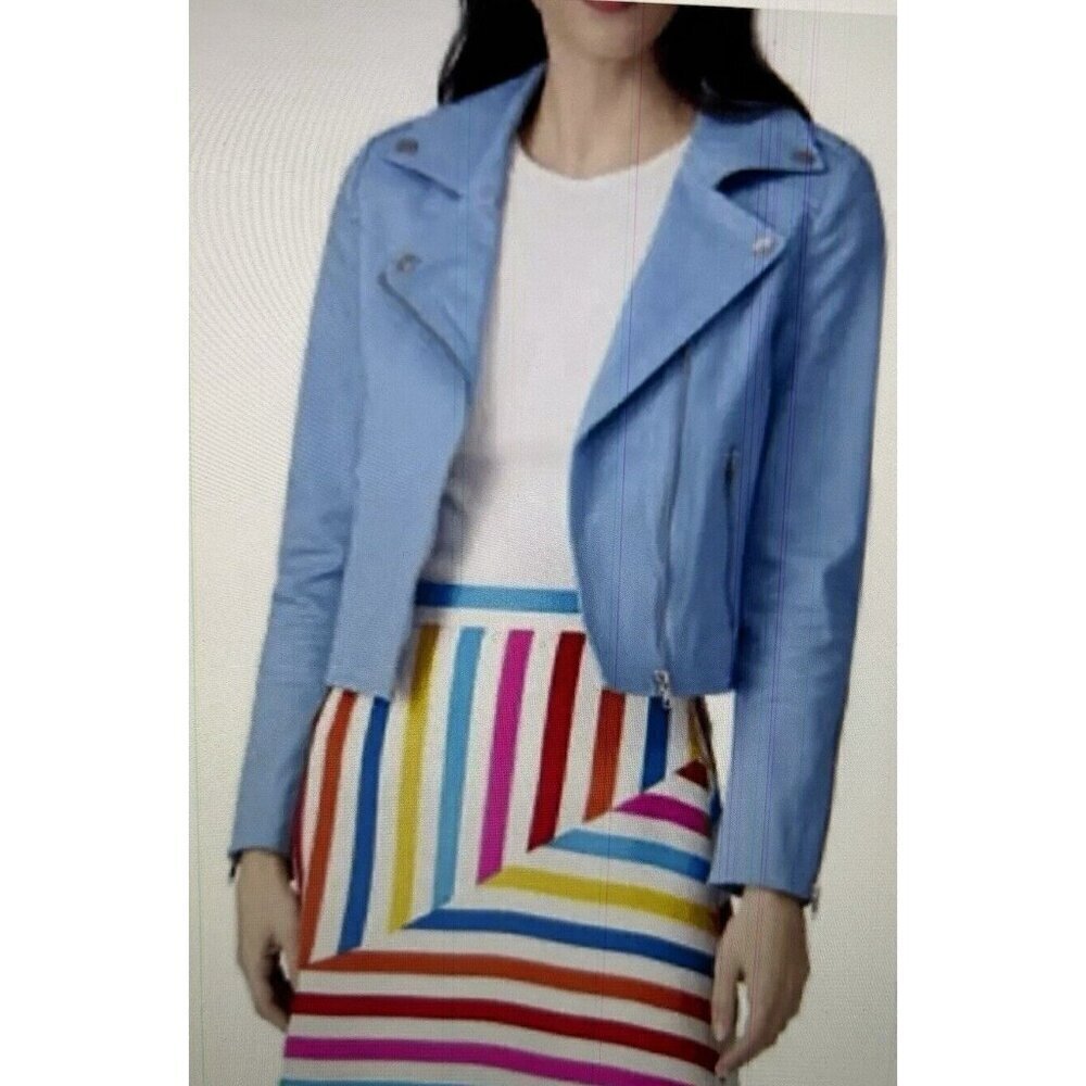 Color Me Courtney Blue Moto Dennis Biker Jacket Size 4